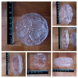 VINTAGE ON THE HEAVY SIDE PRESSED and CUT GLASS, STARBURST, RELISH DISH