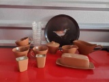 Mid century modern, MCM, melamine grouping including COUROC OF MONTEREY pheasant tray