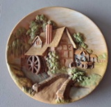 Vintage 3D Chalkware Wall Plaque with Cottage Life Scene