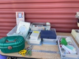 LARGER GROUPING OF SEWING ACCESSORIES, INCLUDING THREAD, SCISSORS AND MUCH MORE