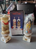 Vintage set of 2 HOLIDAY CANDLES with stands