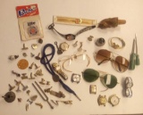 Another Lot with Contents of Old Man's Drawer Knick Knack Treasures: Glasses, Watch Faces,