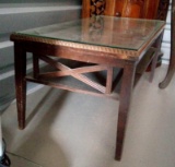 CROSS SIDE MID-CENTURY COFFEE TABLE, GLASS TOP, 3ft x 18 in x 17 in
