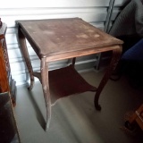 OLD ROUGHWOOD TIGER OAK? DOUBLE LEVEL ANTIQUE SIDE TABLE
