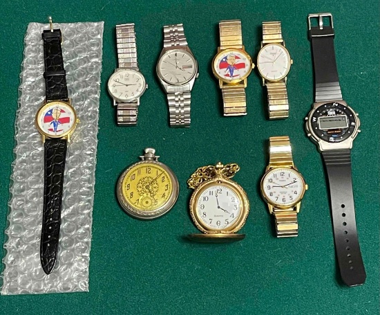 Vintage Mens Watches, LIDDEL POCKET WATCH, BILL CLINTON BACKWARDS RUNNING, PULSAR, TIMES, SEIKO 5