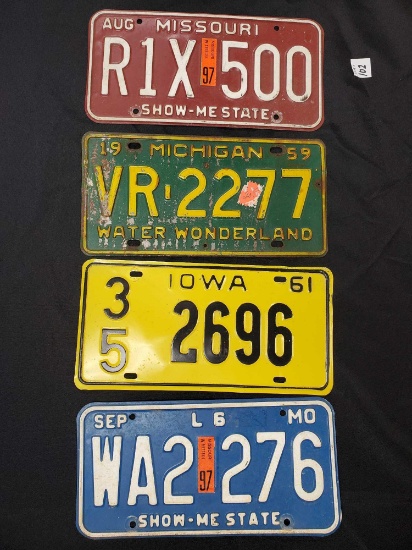 For vintage license plates including Michigan, Iowa, Missouri, Montana