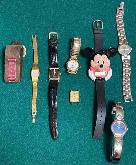 LADIES WATCH GROUPING, 1990 Talking Mickey Mouse, Citizen Blue Bangle, Pulsar Benrus with Stones