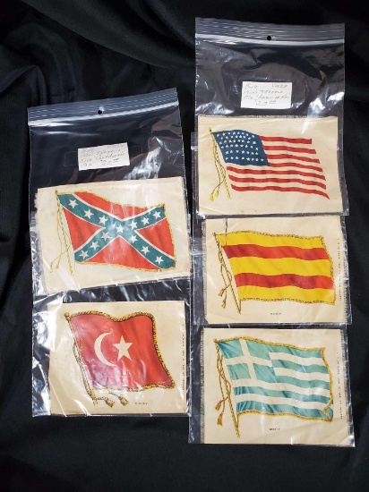 (5) LARGE 1920s ANTIQUE TOBACCO SILKS , FLAGS, FACTORY NO. 649 B