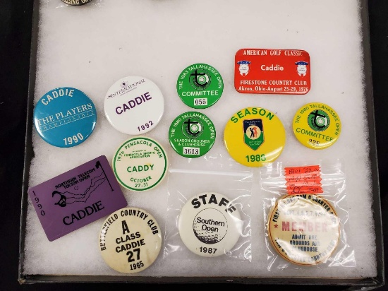 GOLF and CADDY COLLECTIBLE BUTTONS includingThe Players, Tallahassee, Southern Open, more