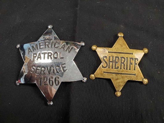 (2) vintage badges - SHERIFF and AMERICAN PATROL SERVICE #1266