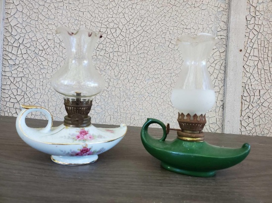 (2) Vintage ALADIN FINGER LAMP miniature oil lamps
