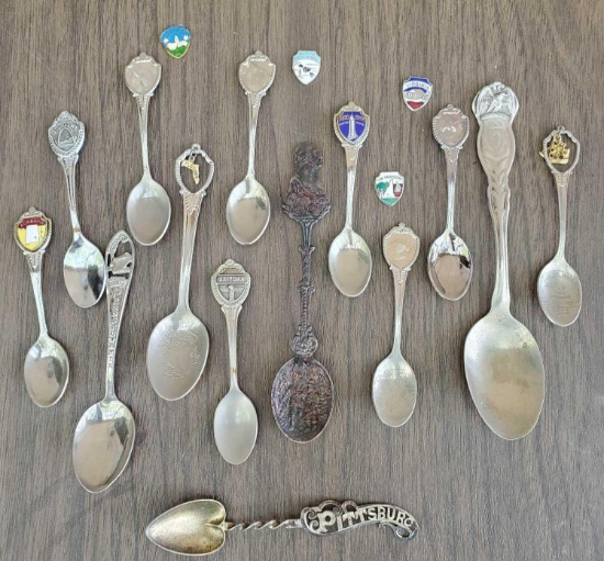 SOUVENIR SPOONS INCLUDING STERLING SILVER "PITTSBURG"