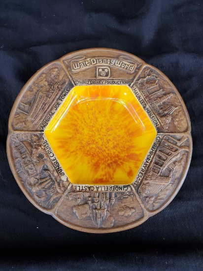 WALT DISNEY WORLD VINTAGE MCM Orange Glaze Walt Disney Productions Souvenir Ashtray trinket dish