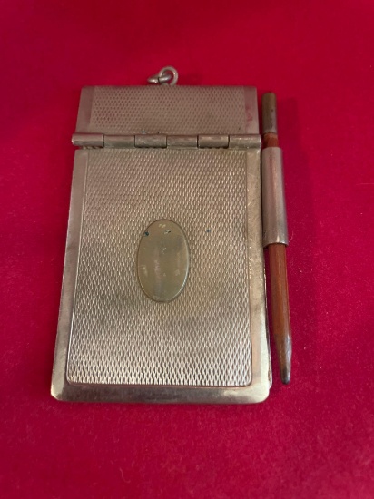 Rare vintage German metal mini covered notepad and attached pencil