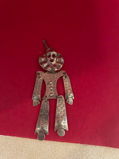 Awesome Sterling Silver Large segmented Clown Brooch