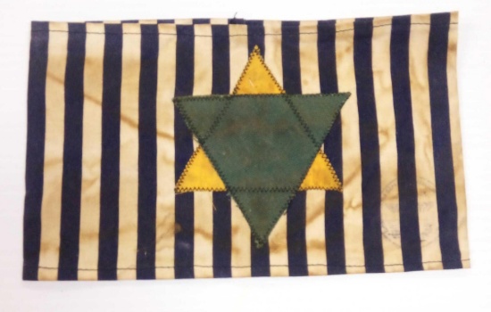 STAR OF DAVID, Blue Stripe Green and Yellow, Armband WWII Germany, Holocaust