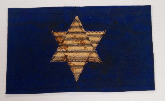 STAR OF DAVID ARMBAND, HOLOCAUST, Blue and yellow, STAMPED