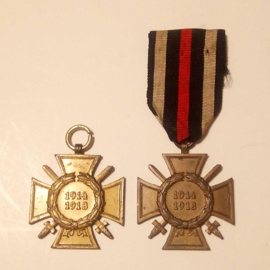 (2) Original Hindenburg Cross 1914 - 1918 German Medal, Honour Cross WWI