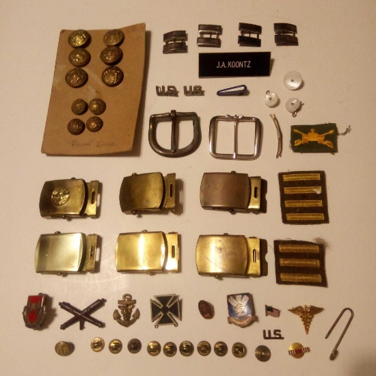 Military Hardware and Patches, Including (4);WWII Sterling Silver Collectible Captains Bars Insignia