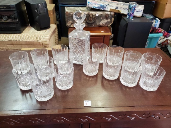 Set of 15 Rare Edinburg Scotland crystal golfing glasses and Decanter