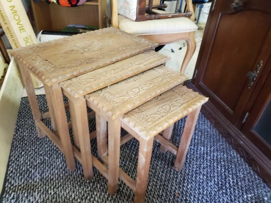 Set of 4 NESTING TABLES, HAND CARVED