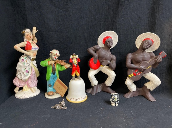Vintage Porcelain Grouping including Clowns, Calypso Caribbean, Japan