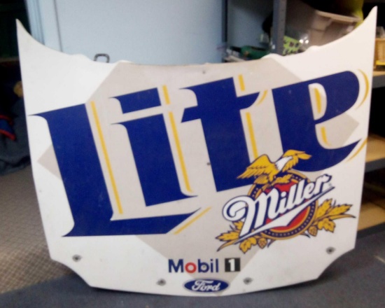 MILLER LITE TRUCK HOOD LARGE ALUMINUM ADD WALL, MOBILE ONE, FORD, HOOD PINS