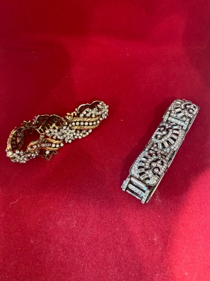 Signed Trifari and Sweet Romance Rhinestone bracelets