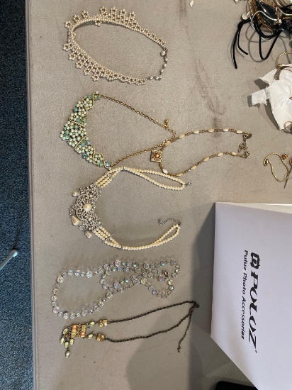6 fancy sparkling necklaces including signed Monet