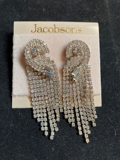 Jacobsons Fancy Rhinestone dangling earrings on card