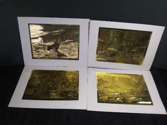 (4) Currier and Ives? Collectors Portfolio Color Gold Foil Etch Prints Lionel Barrymore