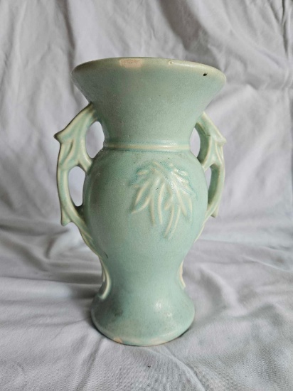 Vintage McCoy Double Handle Vase, Turquoise