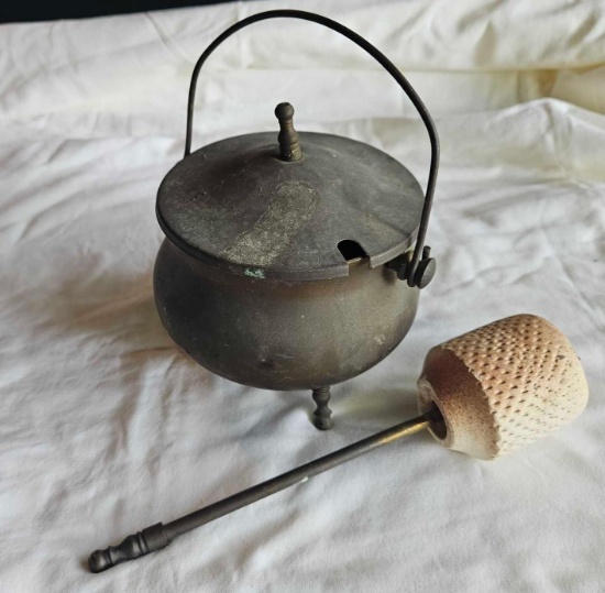 Brass fire starter, pumice stone, fire lighter, smudge pot,brass lid.