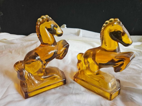 Vintage amber glass horse horses bookends