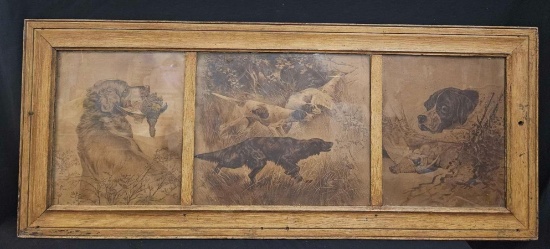 3-Panel framed HUNTING DOGS Prints, possibly Antique