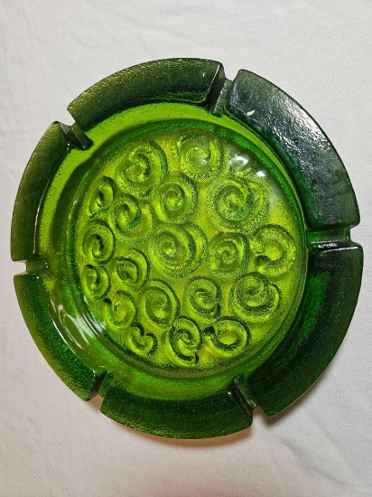 Blenko Textured Swirls Green Ashtray by Joel Myers MCM
