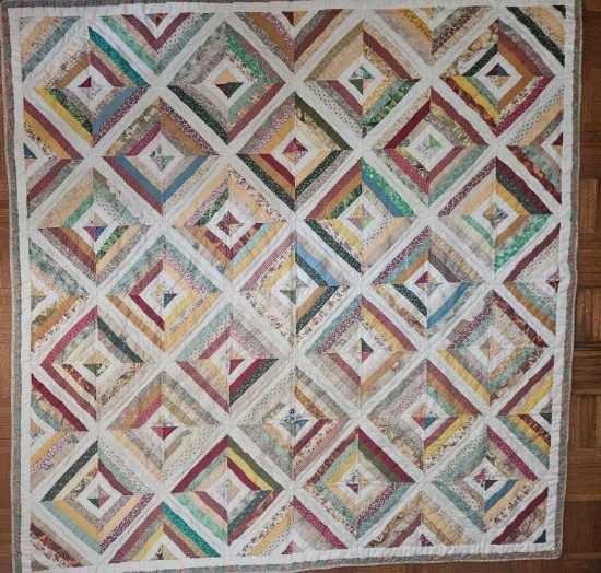 Hand Stitched strip patchwork bed quilt, earthtones