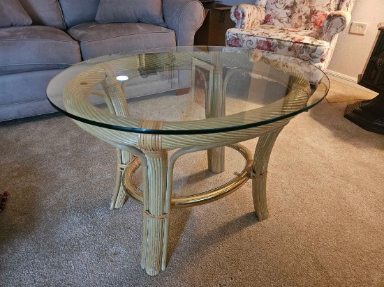 Bamboo and two tier glass side or coffee table