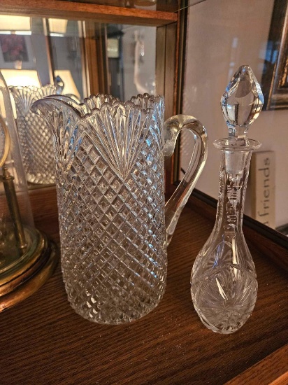 Heavy Crystal pitcher and cruet with stopper