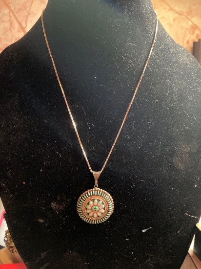 Beautiful Sterling Silver with turquoise amulet pendant with sterling silver chain