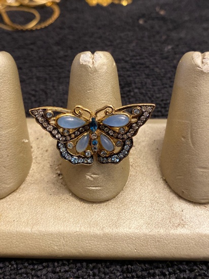 Flashy Sterling Silver gold wash butterfly ring with stones