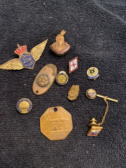 Lot of vintage and antique pins and awards