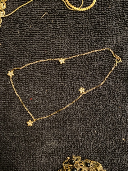 14k gold large anklet or childs necklace with Star or flower charms