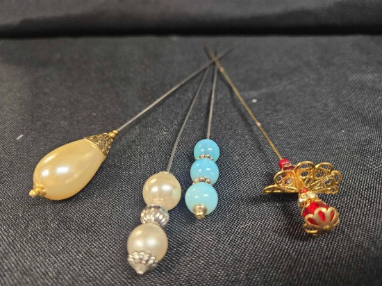 (4) BEJEWELED HAT PINS
