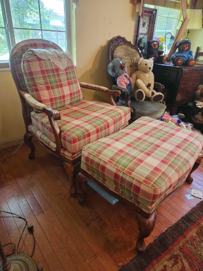 French Country Red Plaid Accent Club Chair and Ottoman