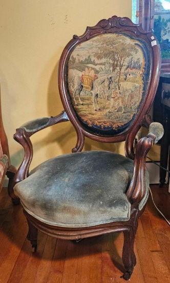 Victorian Revival Style Cameo Back Parlor Arm Chair