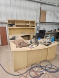 Large modular work station desk with office chairs
