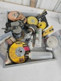 Tray of SANDING AND POLISHING SUPPLIES including Ingersoll Rand Dual Action Sander