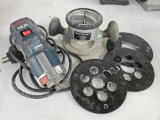 BOSCH COLT PALM ROUTER , PORTER CABLE FIXED BASE, AND DISCS