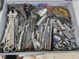 TRAY OF WRENCHES, HEX KEYS, SOCKETS, DRILL BITS